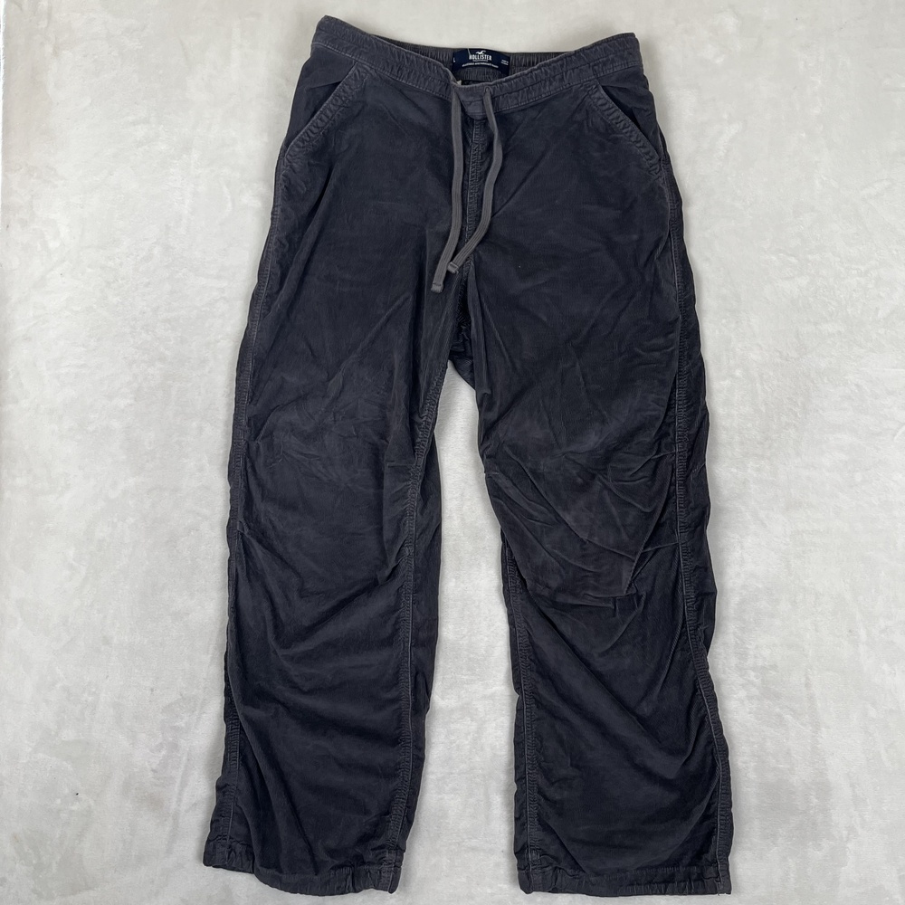 Hollister Corduroy Jogger Pants Mens Large Gray Parachute Baggy Elastic Waist